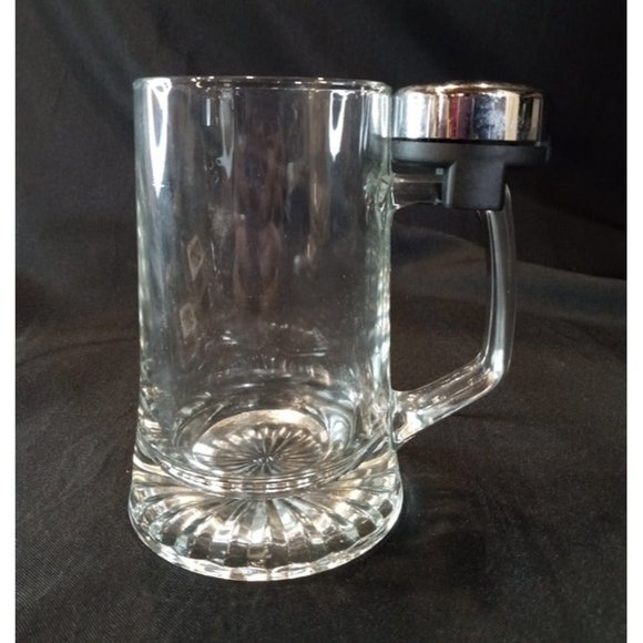 FINE Italy Glass Beer Stein with Bell Ringer‎ -Metal Discoloration (9d1) - Picture 1 of 6